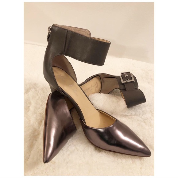 Pewter High Heels Zip Up At The Heel Ankle Strap - Picture 3 of 4